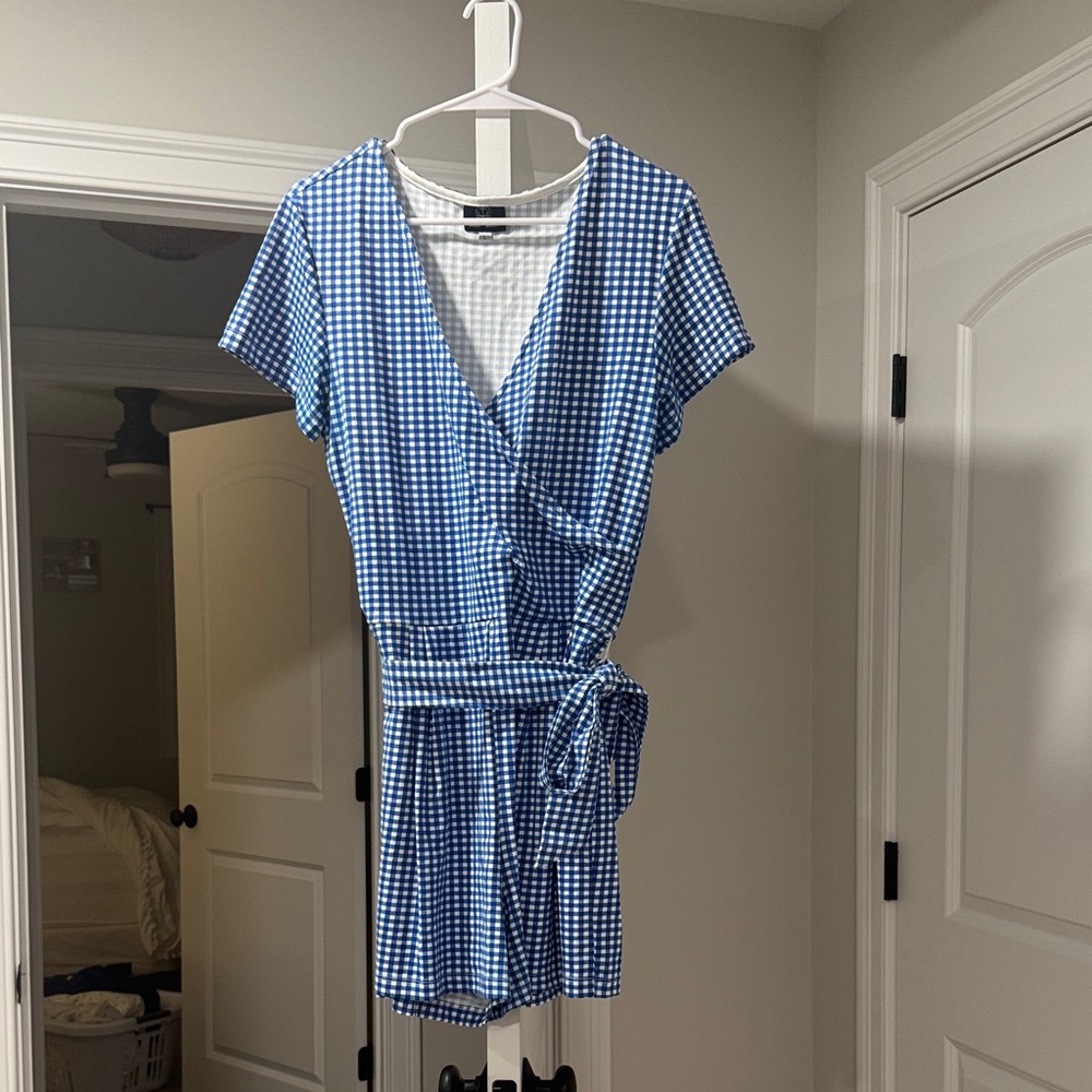 Sailor Sailor Elegant Blue Gingham Romper with Tie Belt